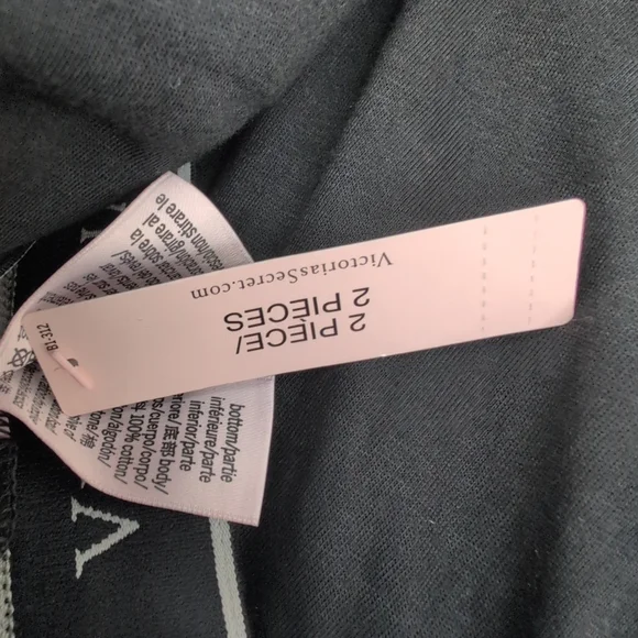 Victoria Secret 100% Cotton Shine Long Pajama Set Small Black W Bling Patch - Picture 9 of 11